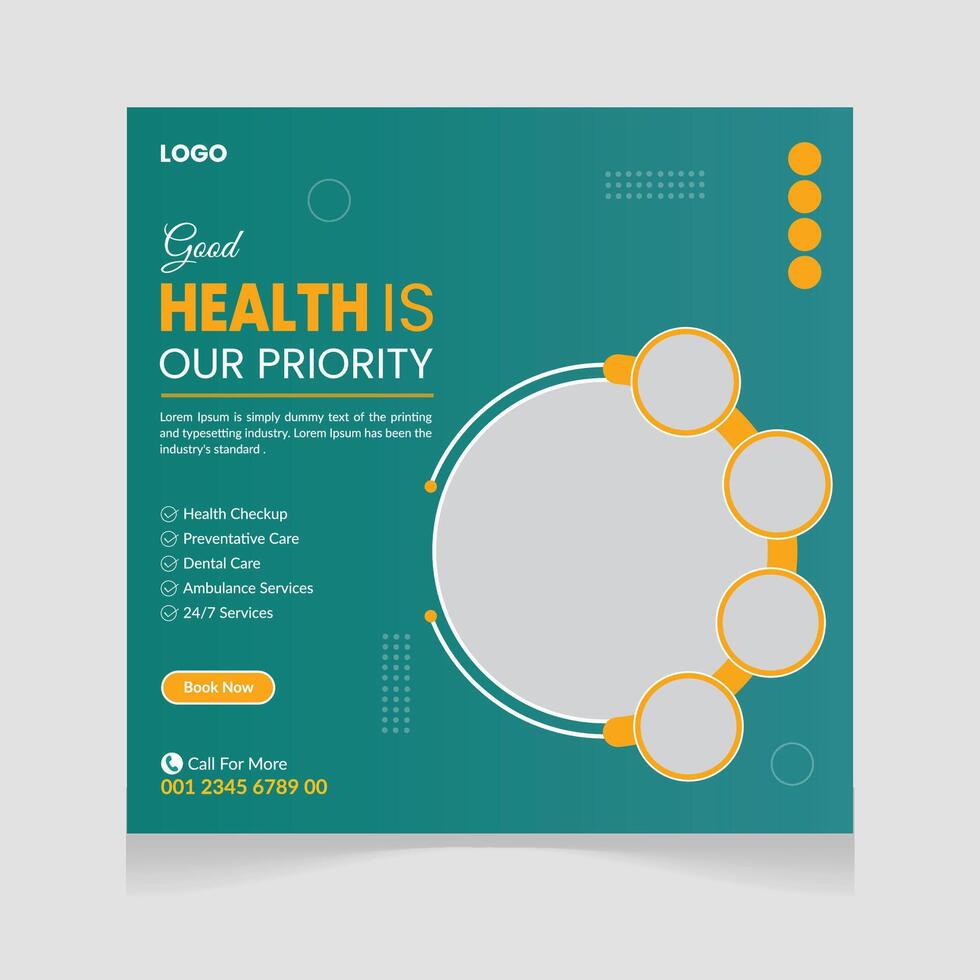 Medical and healthcare square banner Social media post template design. vector