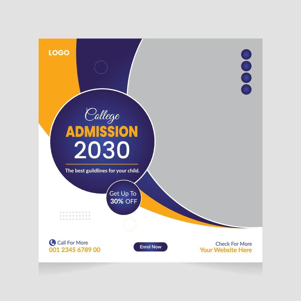 School College University Admission Social Media Banner Post Design Template vector