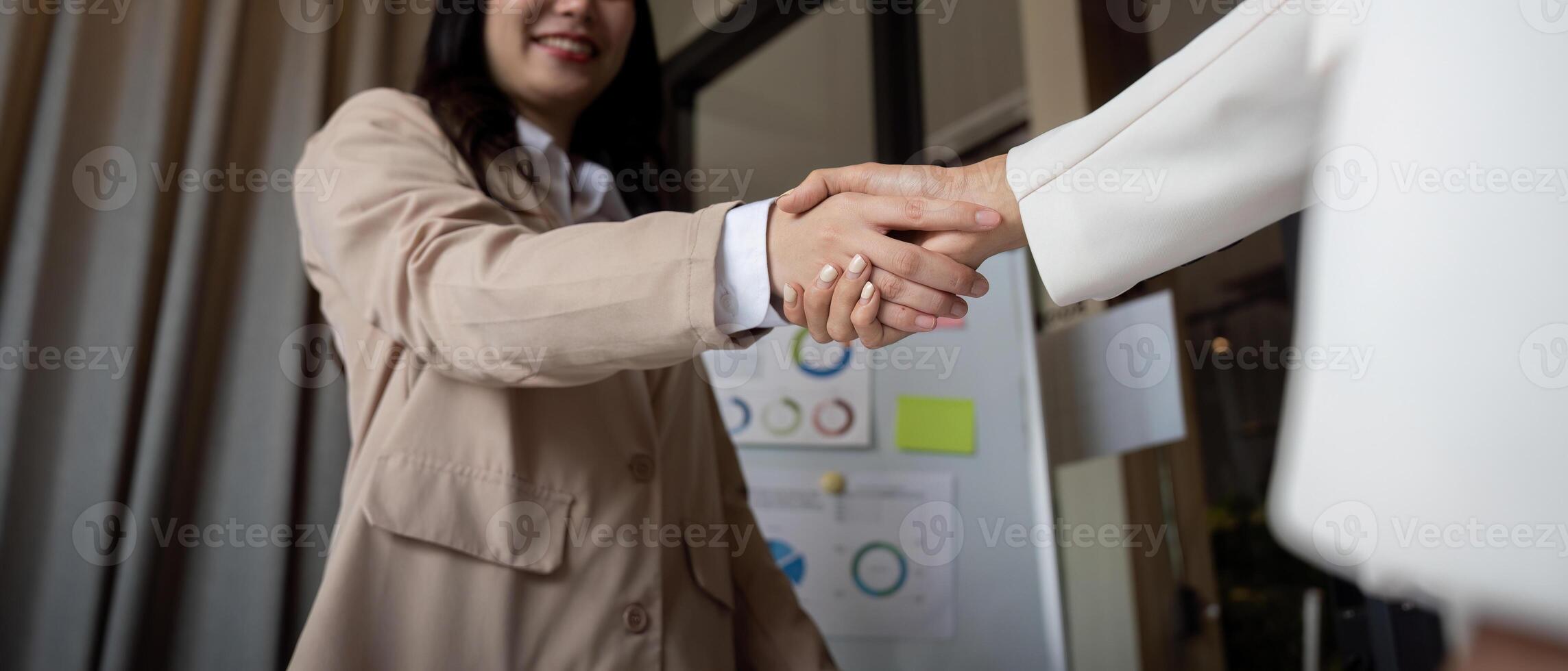 Professional Business Handshake Between Two Individuals in a Modern Office Setting photo