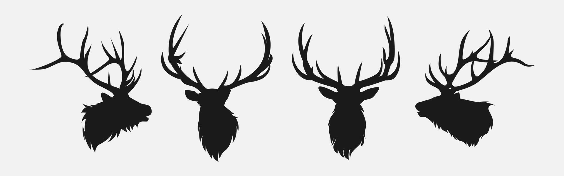 elk head silhouette collection set. deer, moose. animal, horn, jungle, hunting concept. for print, poster, sticker, and other designs. monochrome illustration. vector