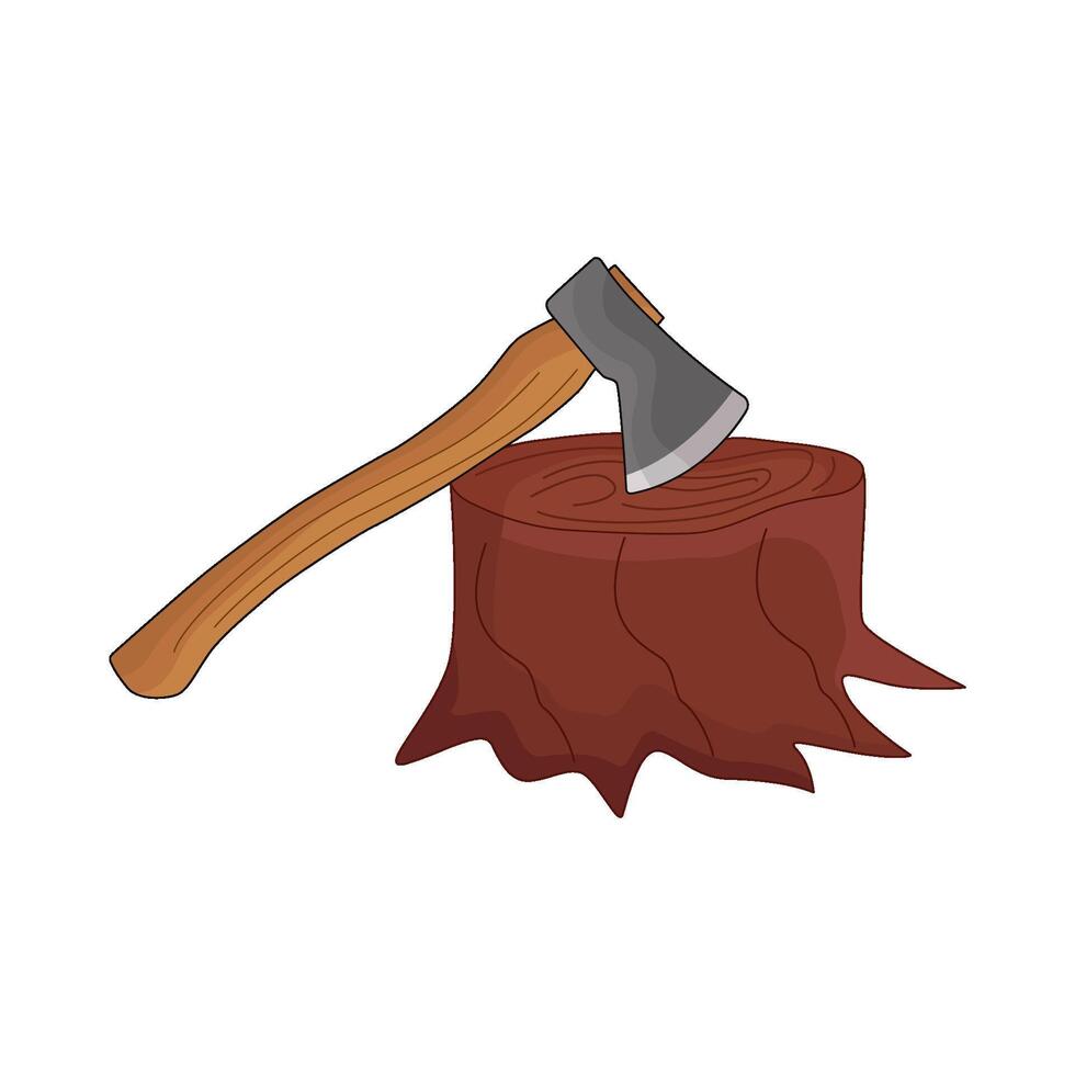 illustration of axe with tree stump vector