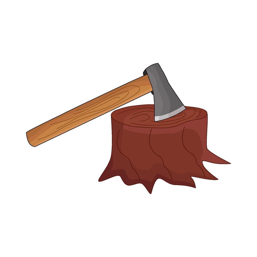 illustration of axe with tree stump vector