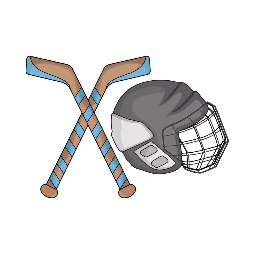 illustration of hockey stick with helmet vector