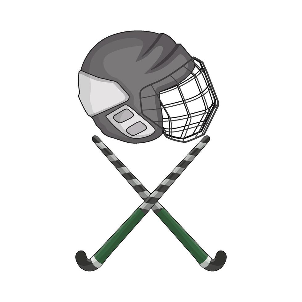 illustration of field hockey stick with helmet vector