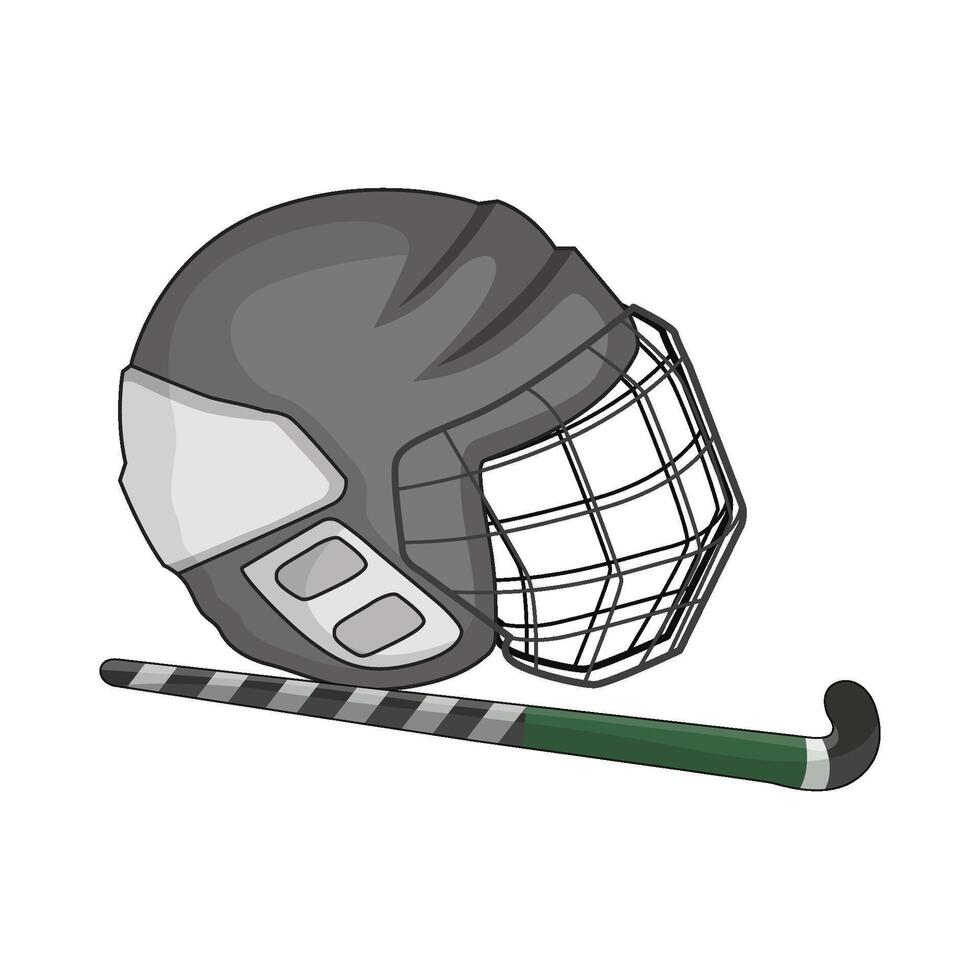 illustration of field hockey stick with helmet vector