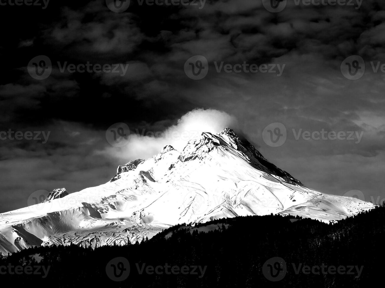 Mountains black and white photo background. High mount, rocks and hills landscape