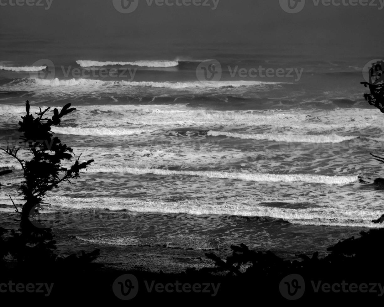Sea waves, ocean shore, beach black and white photo background