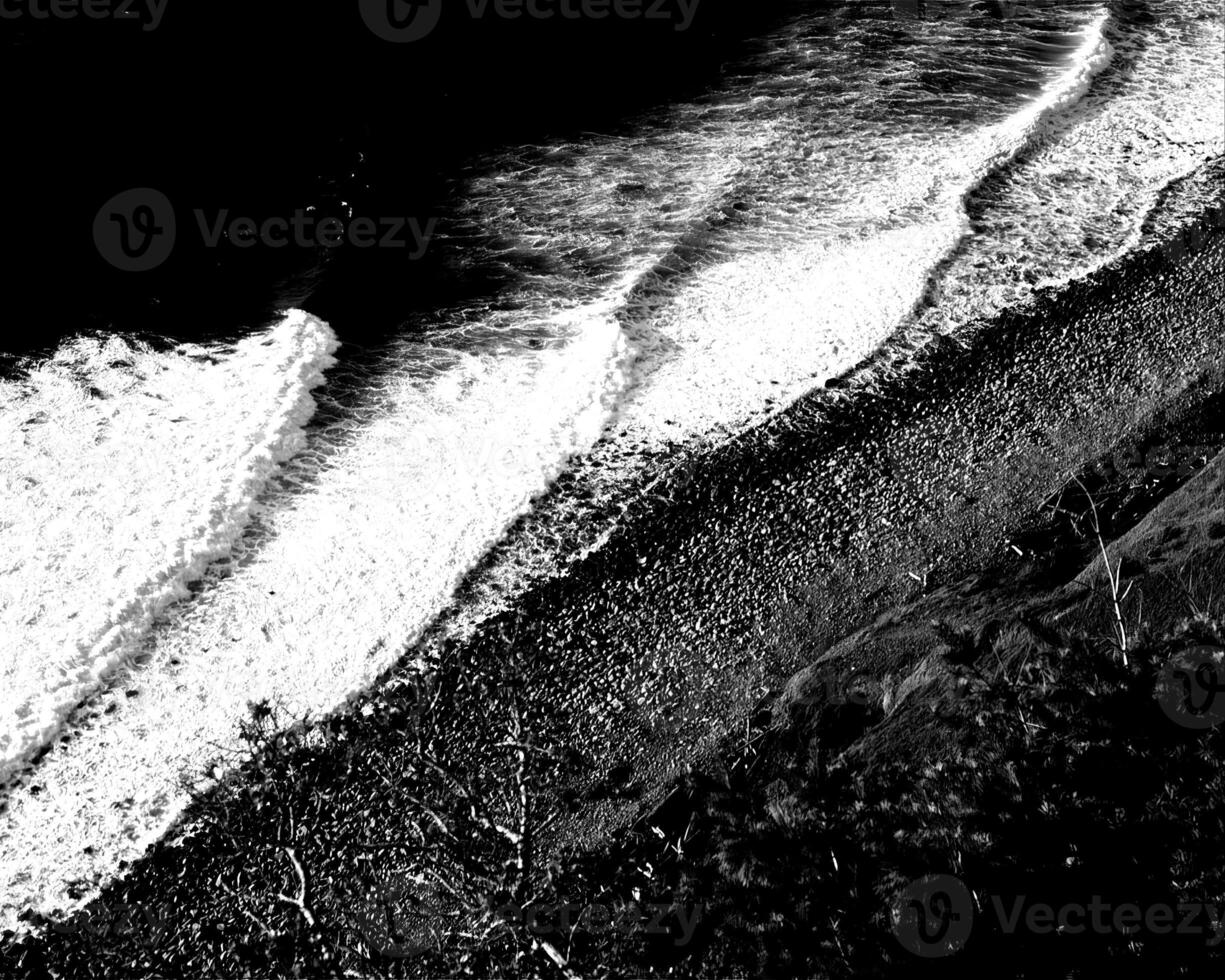 Sea waves, ocean shore, beach black and white photo background