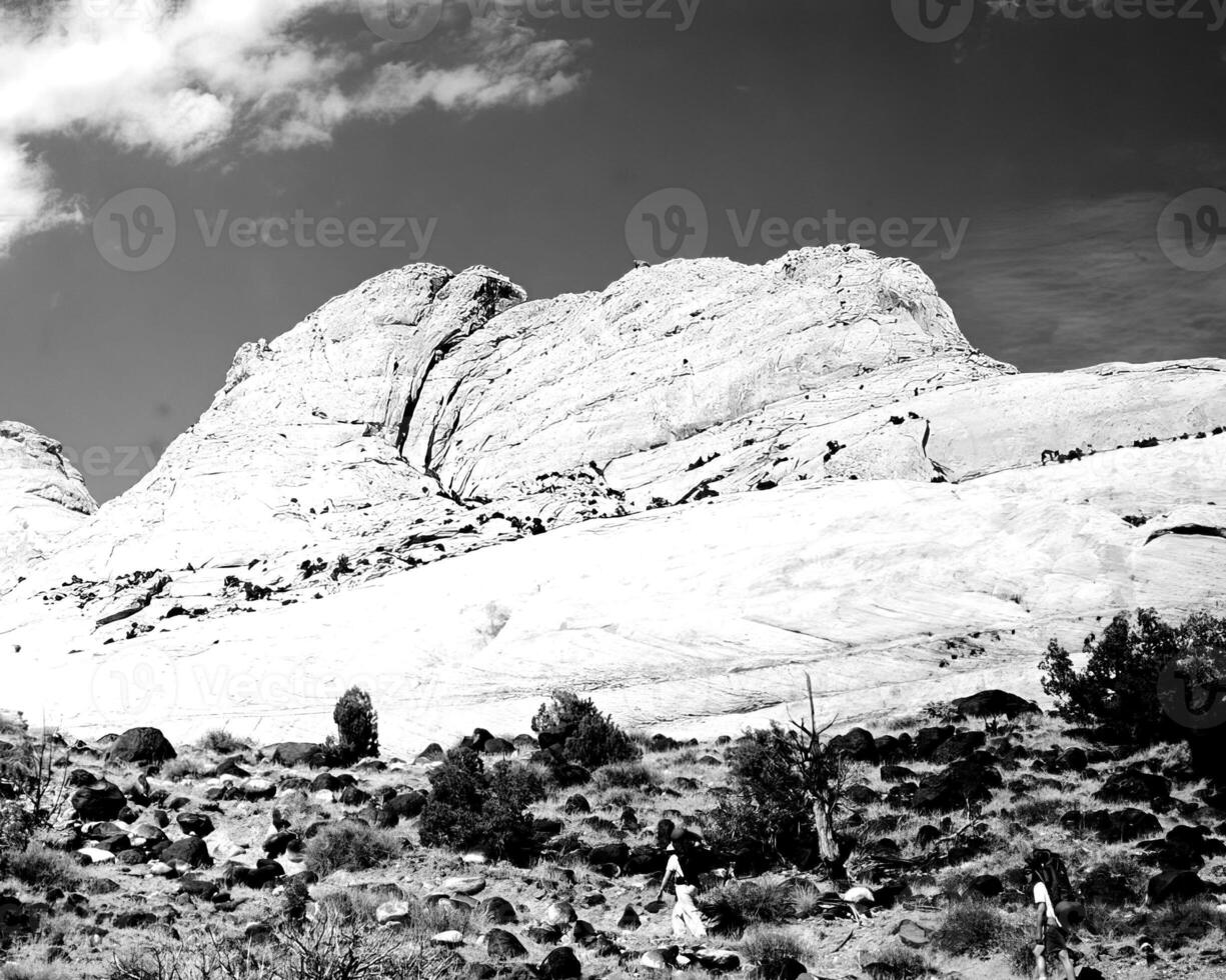 Mountains black and white photo background. High mount, rocks and hills landscape