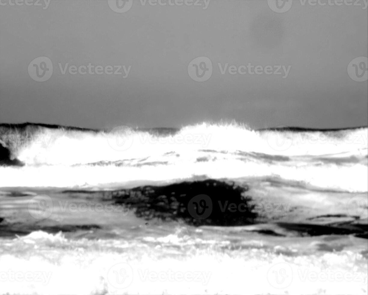 Sea waves, ocean shore, beach black and white photo background