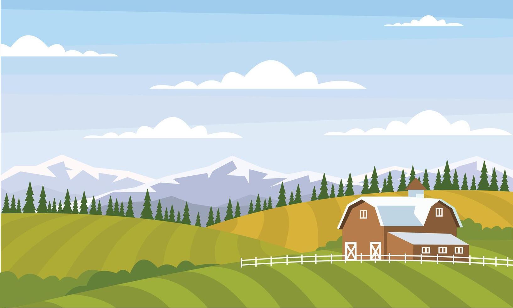 Farm background illustration, hill country village, eps design vector