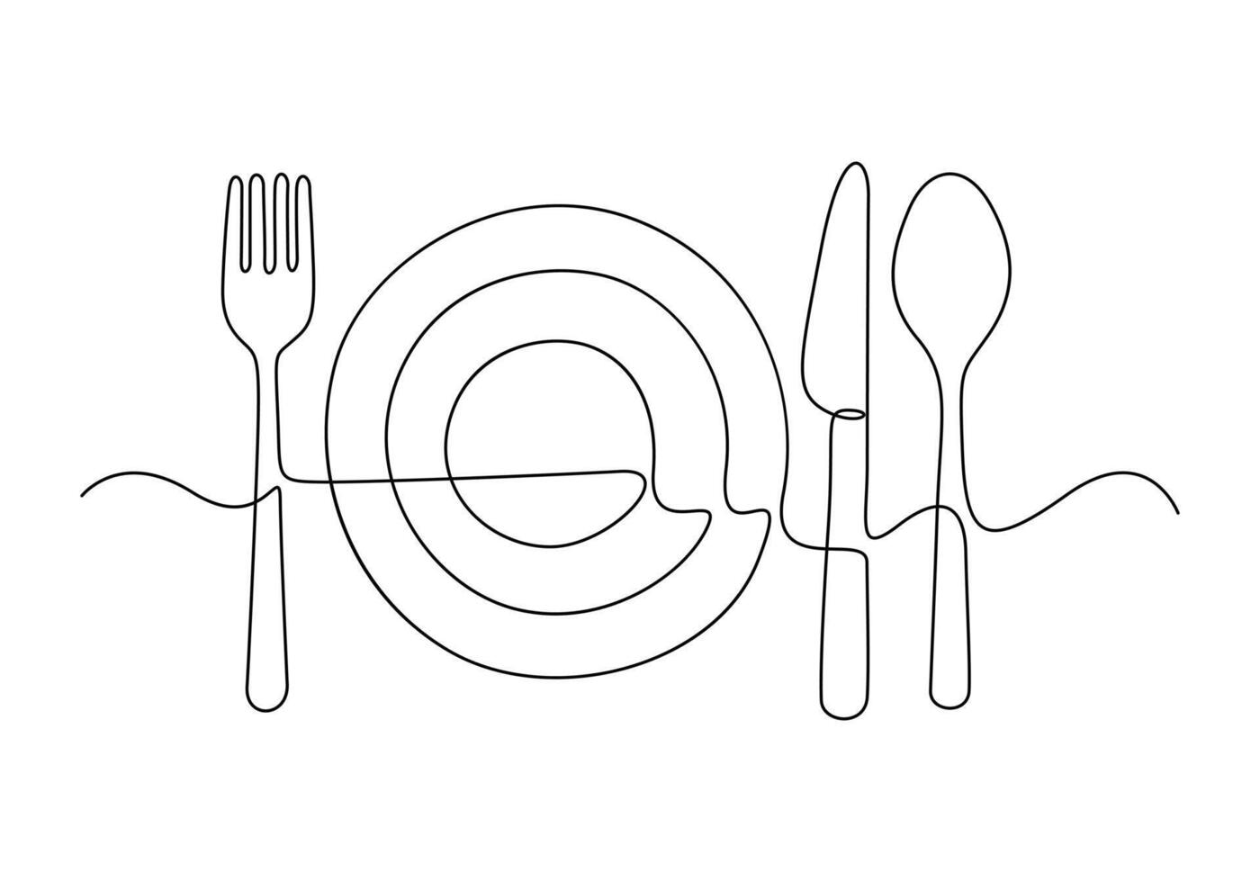 Premium illustration of plate knife and fork continuous one line drawing vector