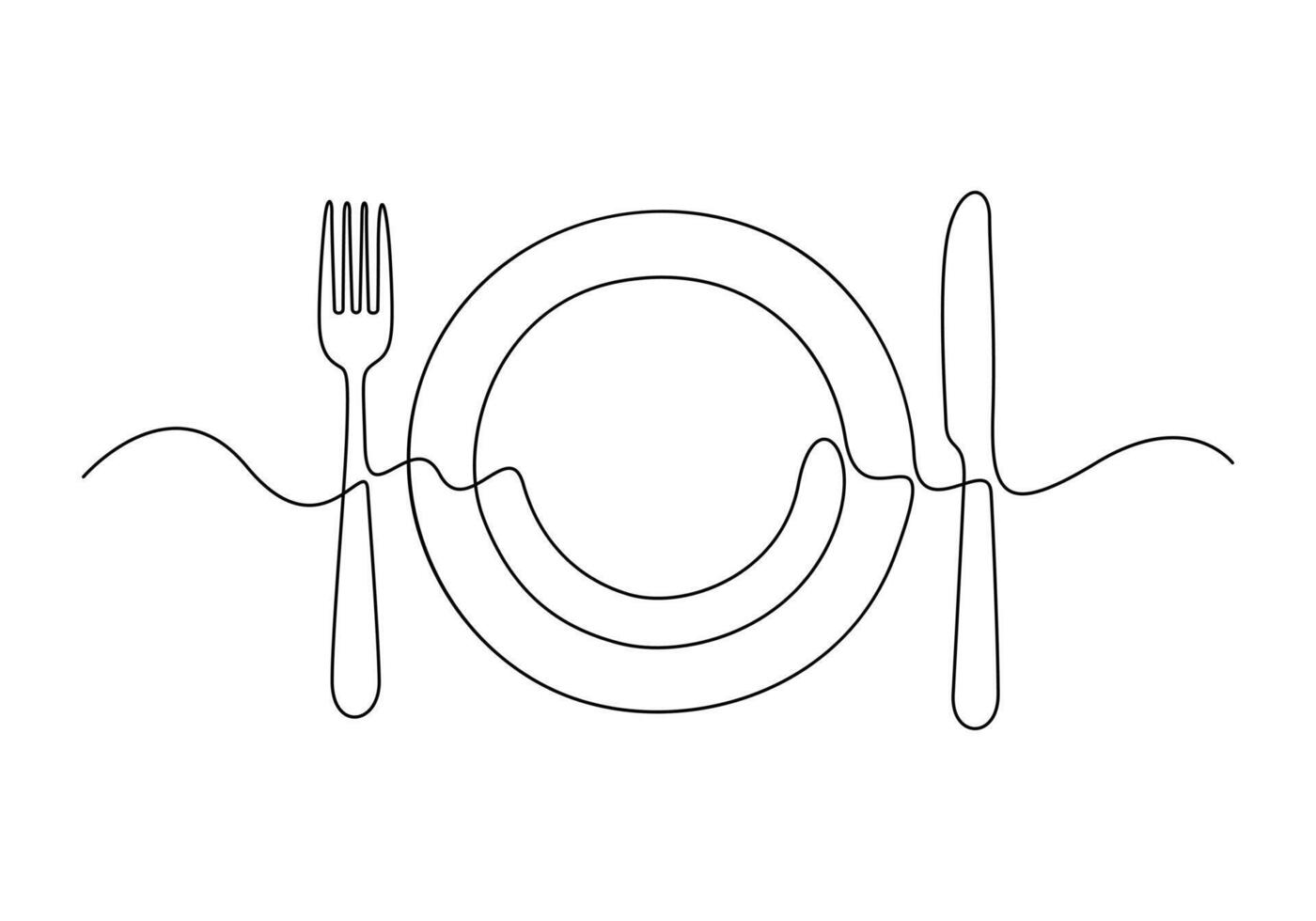 Premium illustration of plate knife and fork continuous one line drawing vector