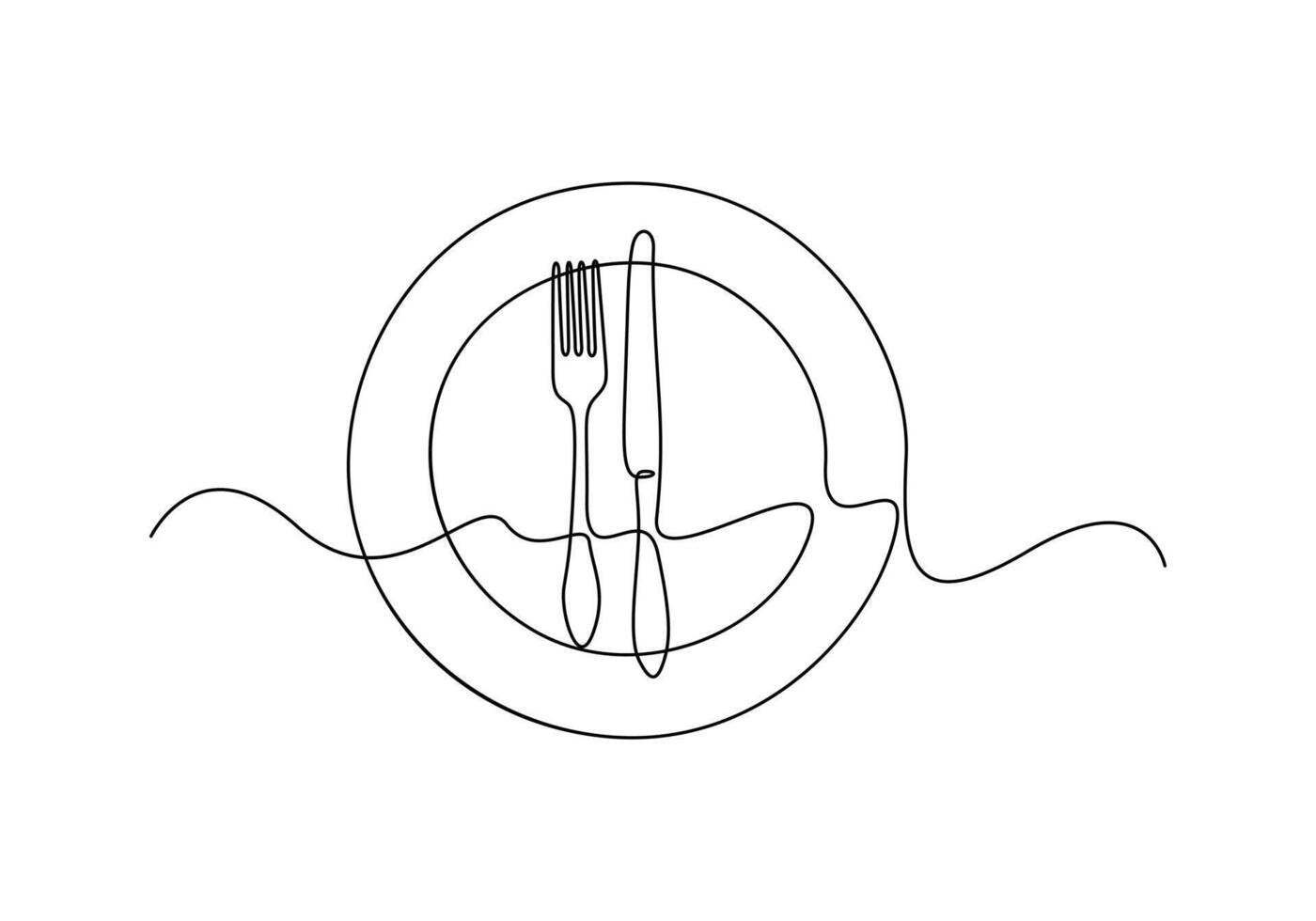 Premium illustration of plate knife and fork continuous one line drawing vector