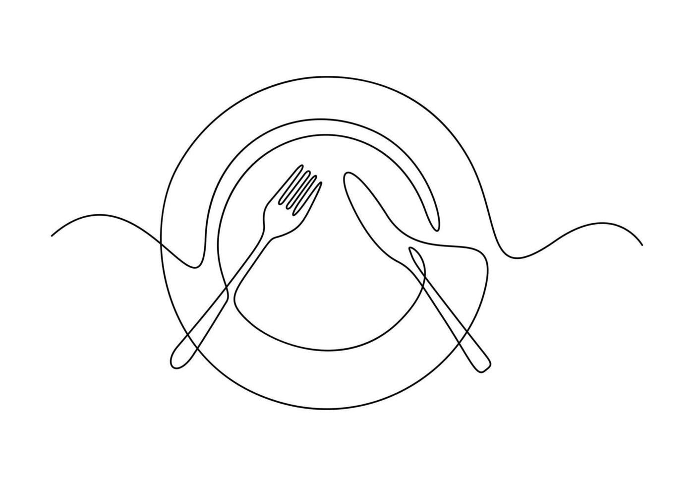 Premium illustration of plate knife and fork continuous one line drawing vector