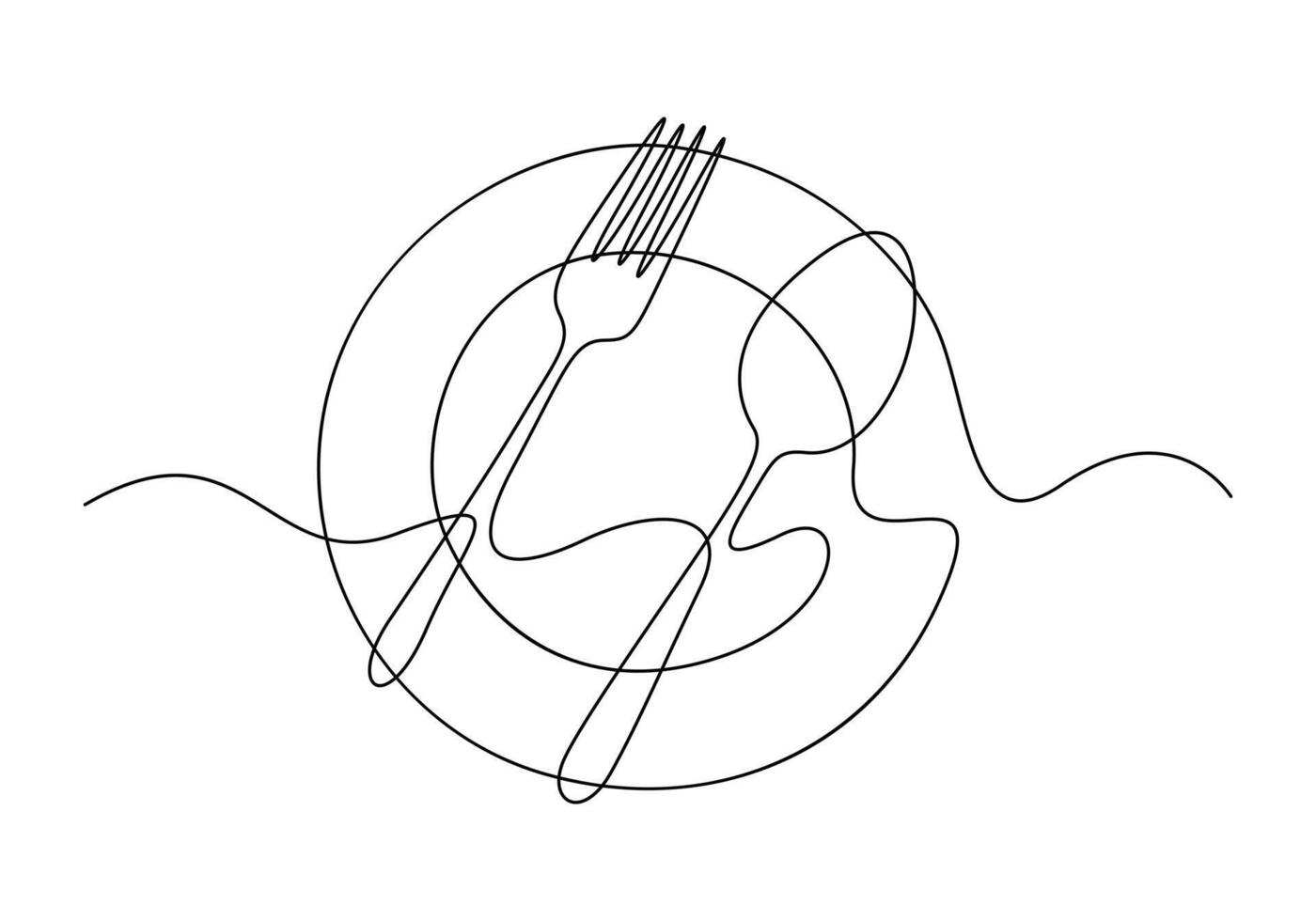 Premium illustration of plate knife and fork continuous one line drawing vector