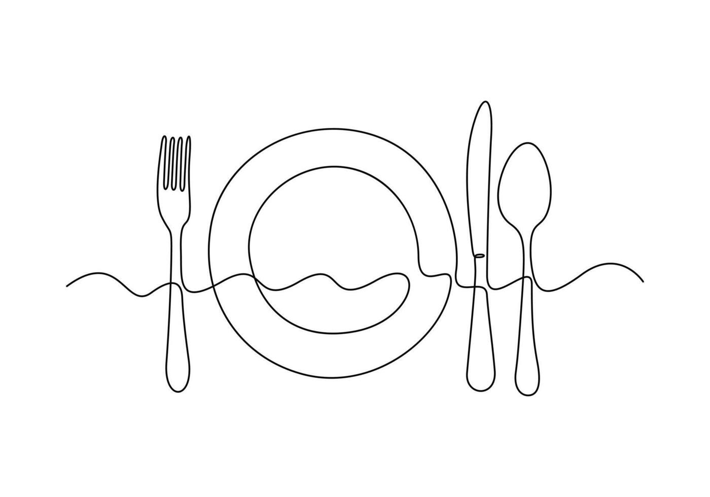 Premium illustration of plate knife and fork continuous one line drawing vector