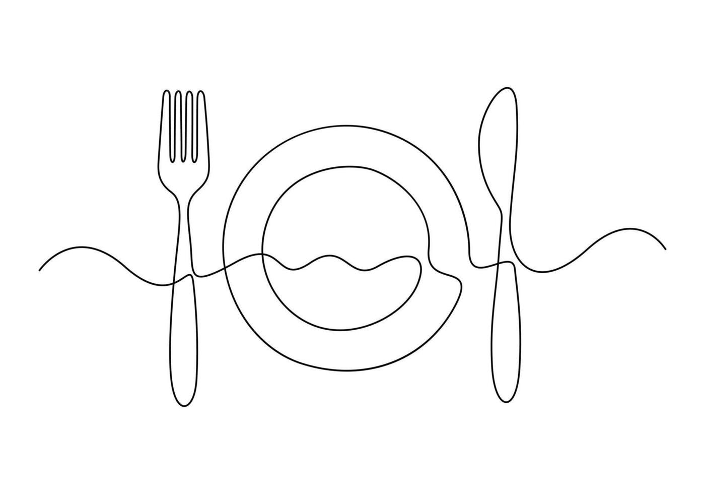 Premium illustration of plate knife and fork continuous one line drawing vector