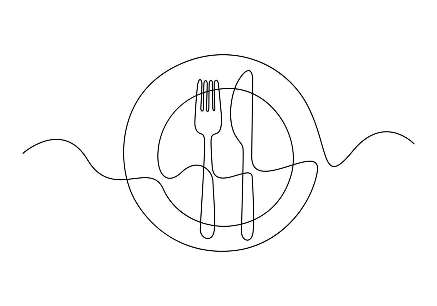 Premium illustration of plate knife and fork continuous one line drawing vector
