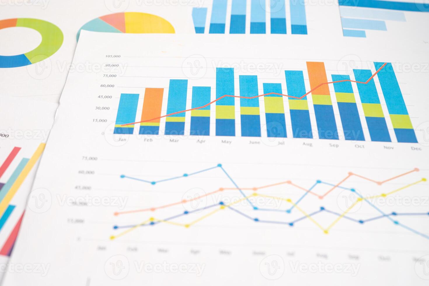 chart or graph paper. Financial, account, statistics and business data concept. photo