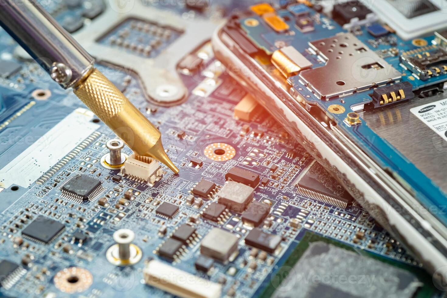 Repairing and upgrade mobile phone, electronic, computer hardware and technology concept. photo