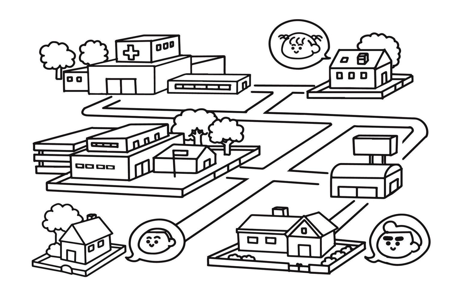 Map isometric doodle cartoon style. vector