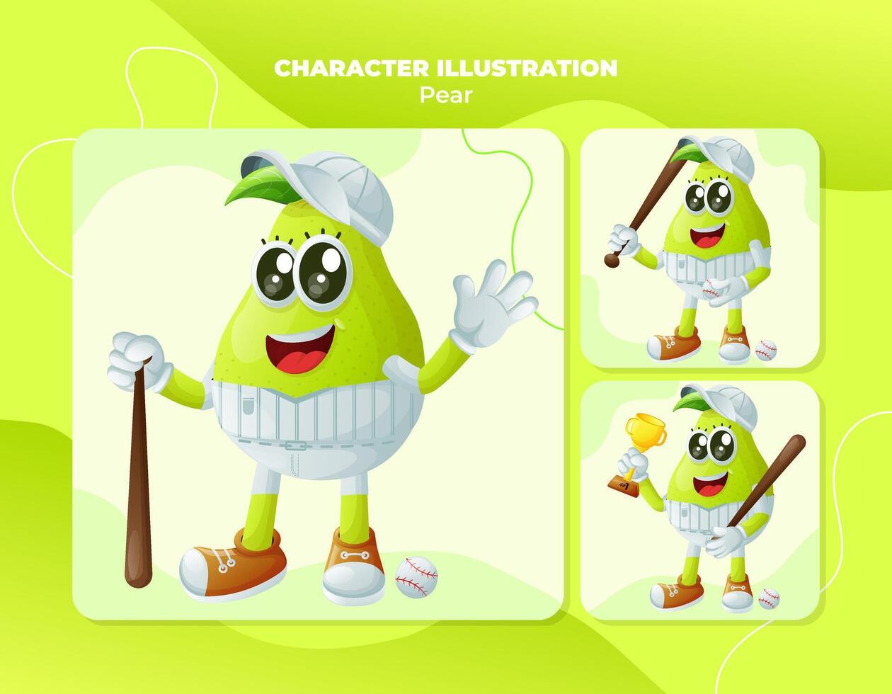 Cute pear characters playing baseball vector
