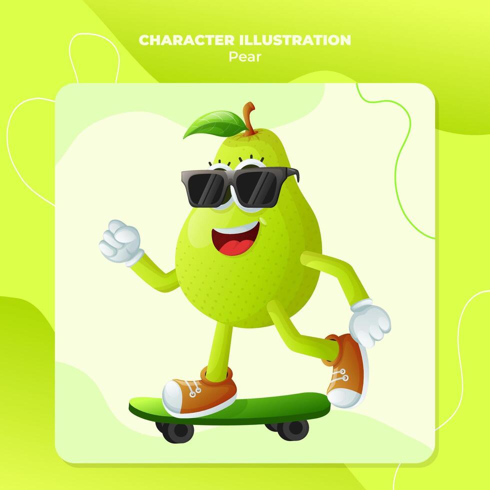 Cute pear character skateboarding vector