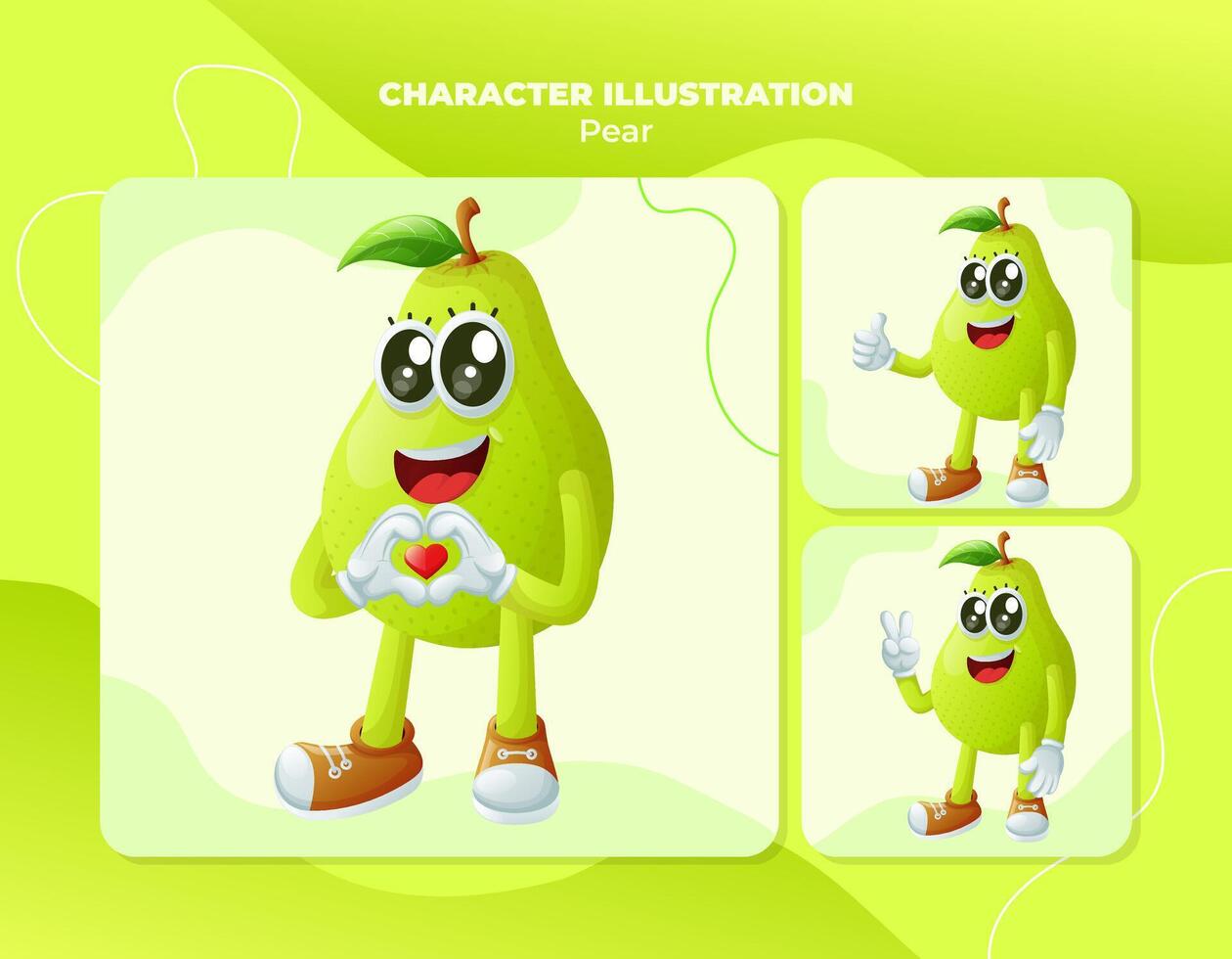 Cute pear characters making playful hand signs vector