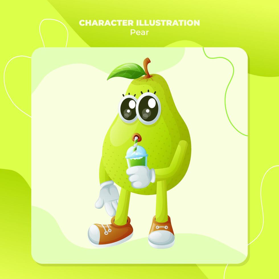 Cute pear character drinking a green smoothie with a straw vector