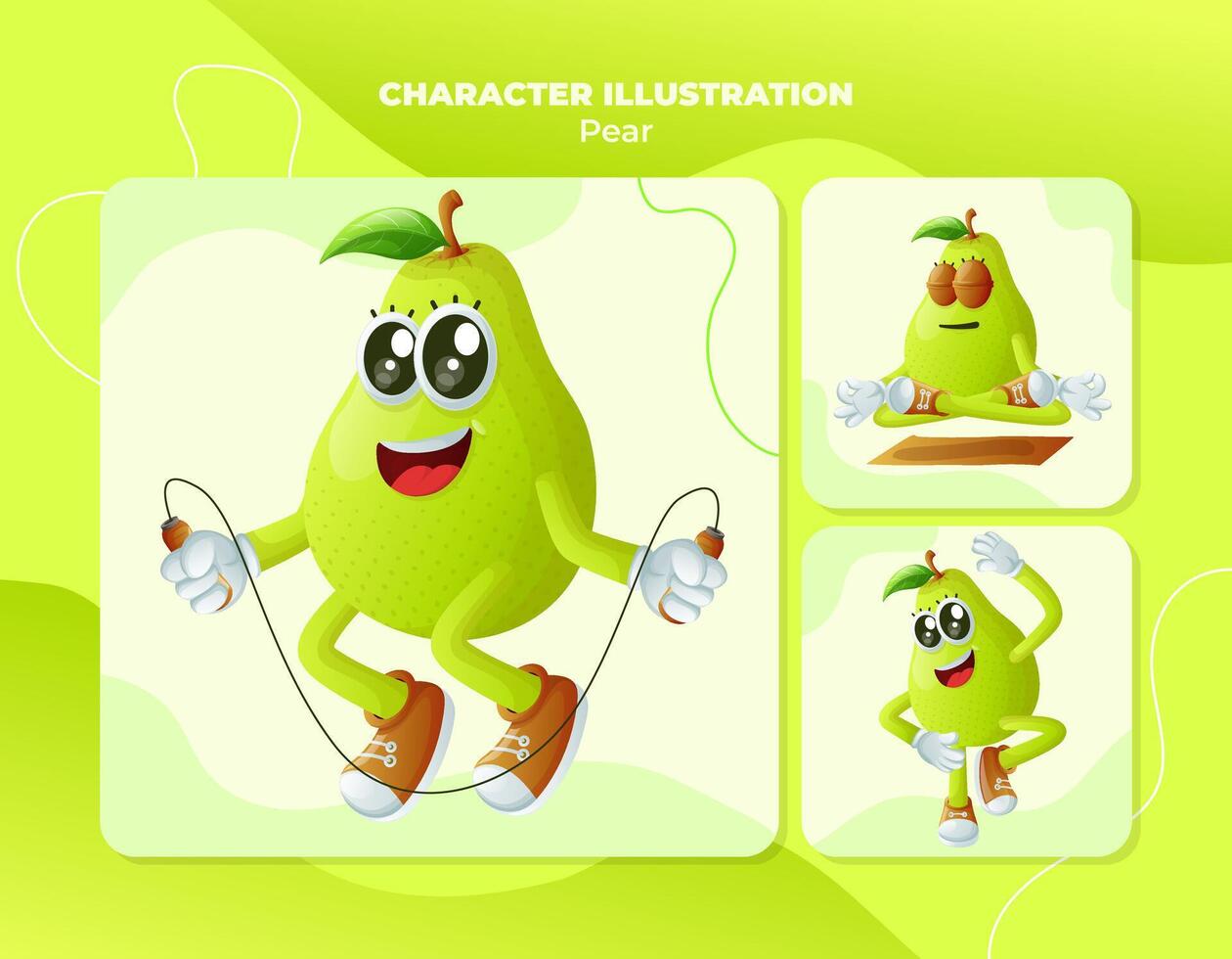 Cute pear characters exercising vector
