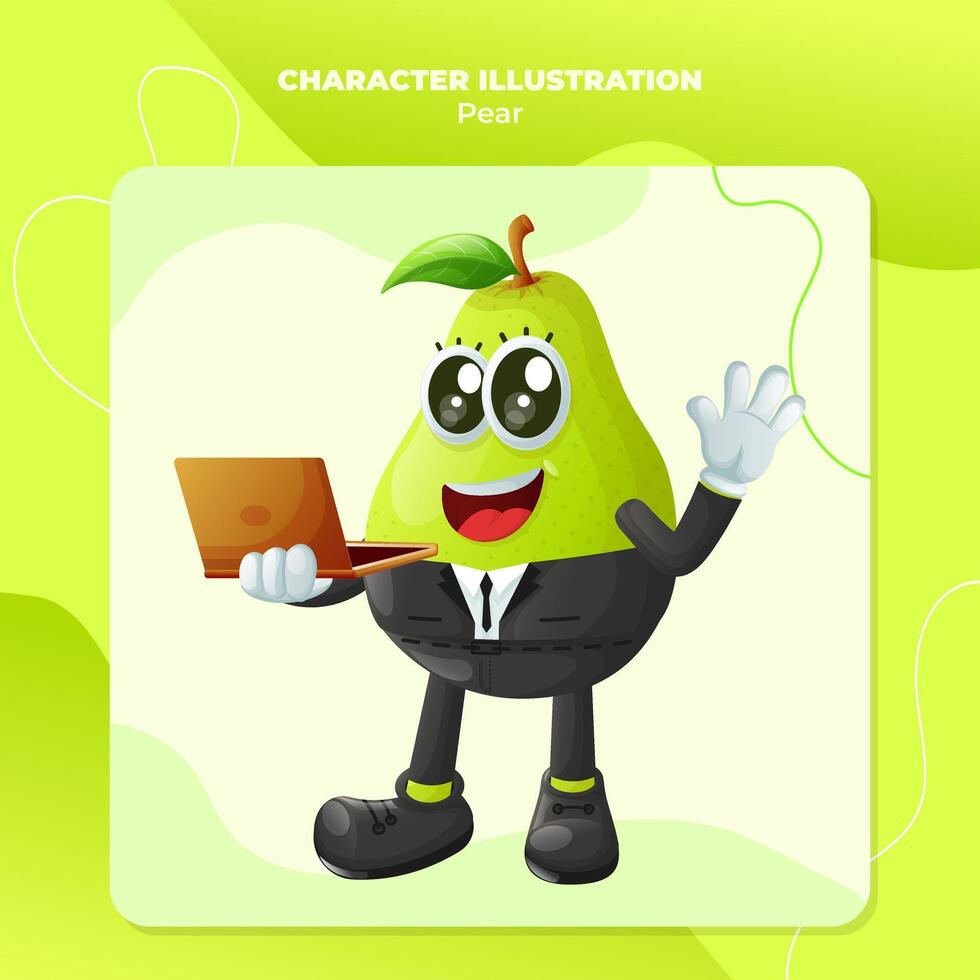 Cute pear character typing on a computer vector