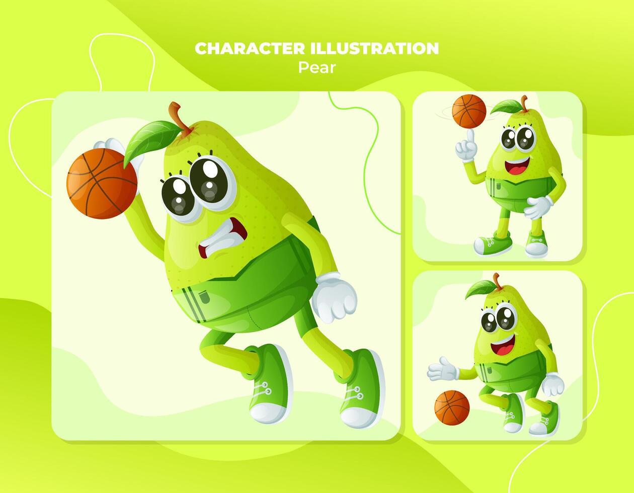 Cute pear characters playing basketball vector