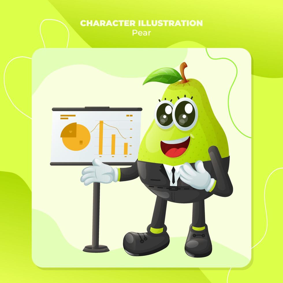 Cute pear character presenting financial reports vector