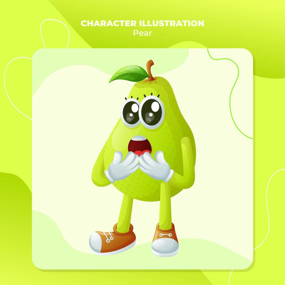 Cute pear character with a surprised face and open mouth vector
