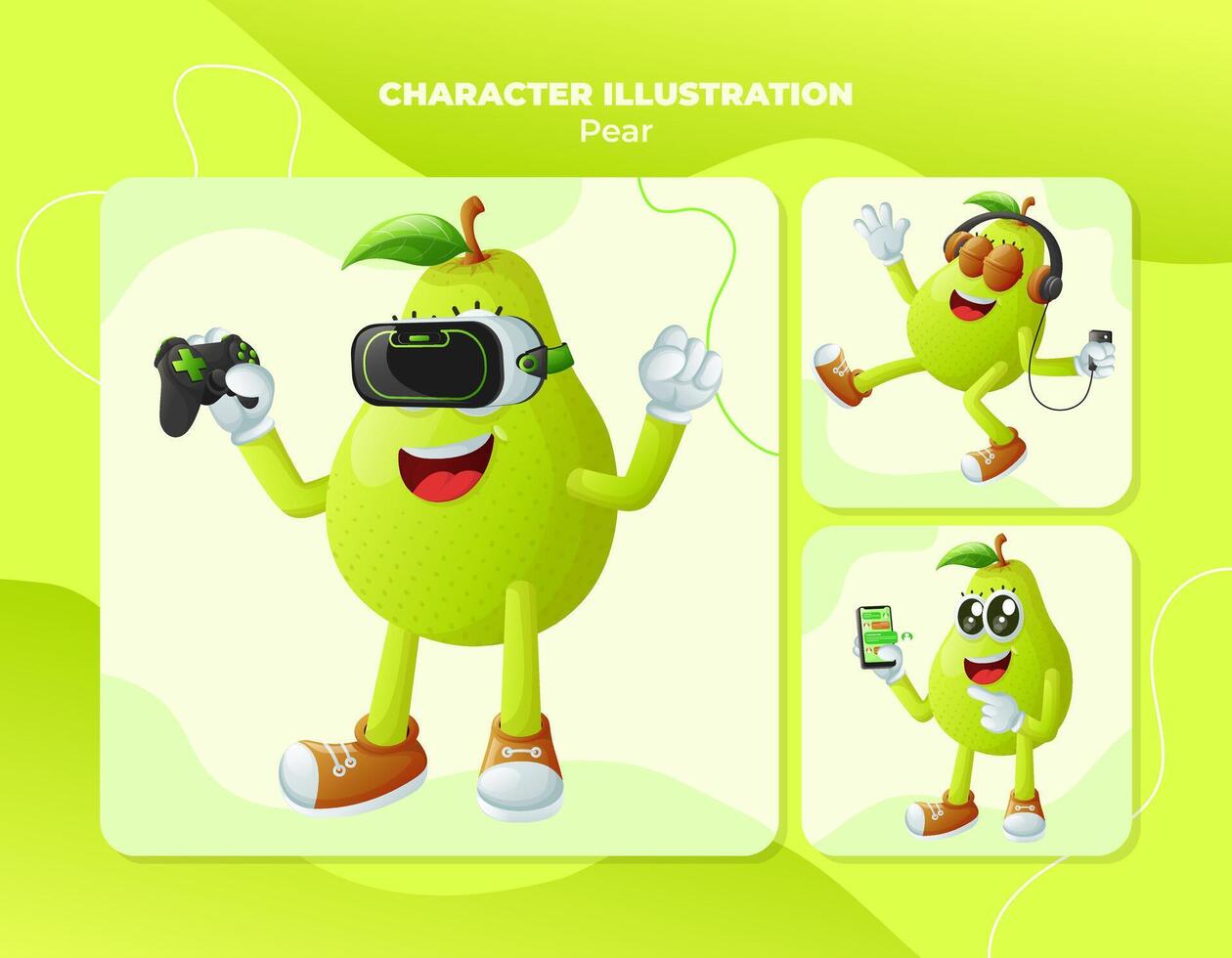 Cute pear characters and technology vector