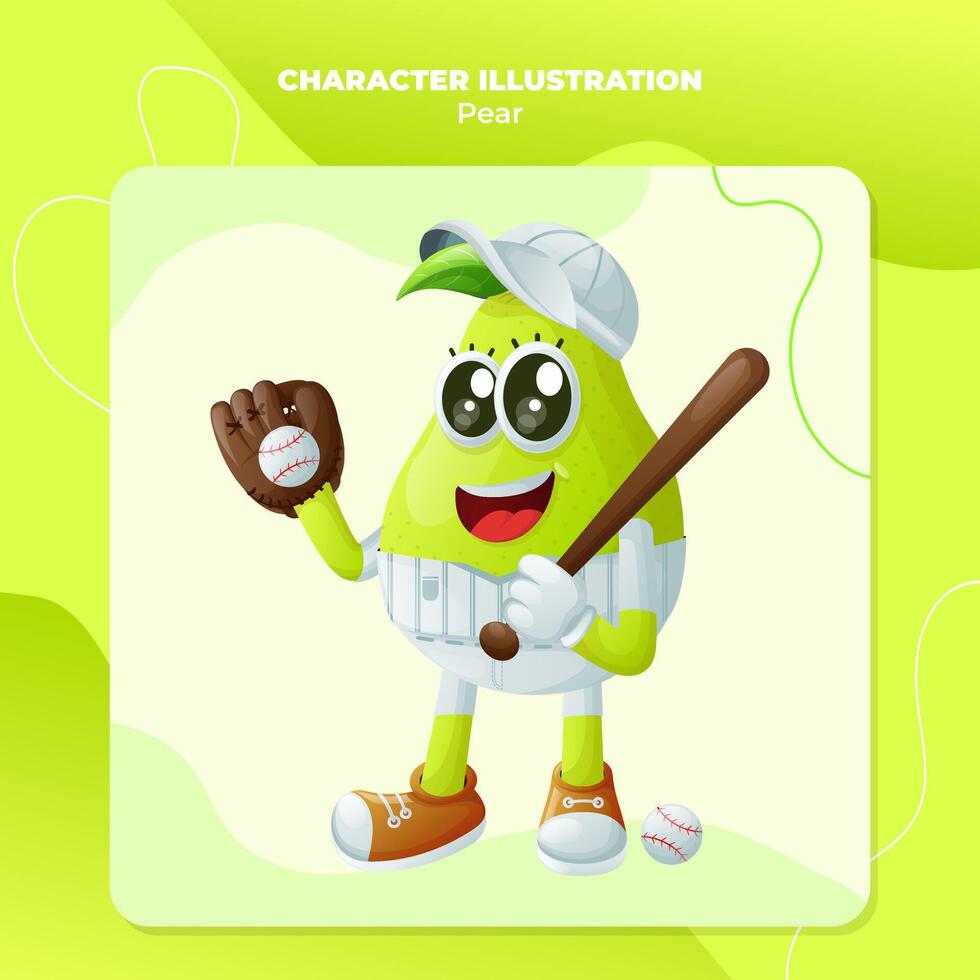 Cute pear character playing baseball vector
