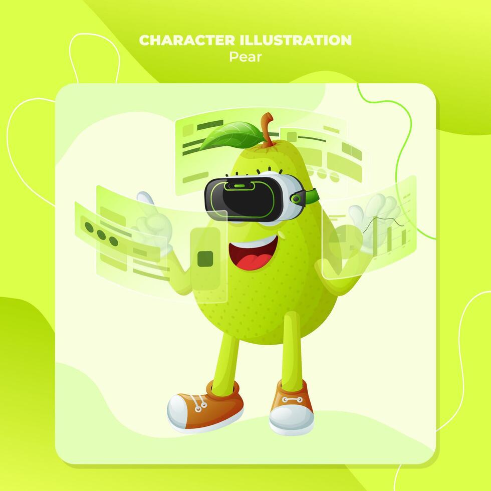 Cute pear character in metaverse vector