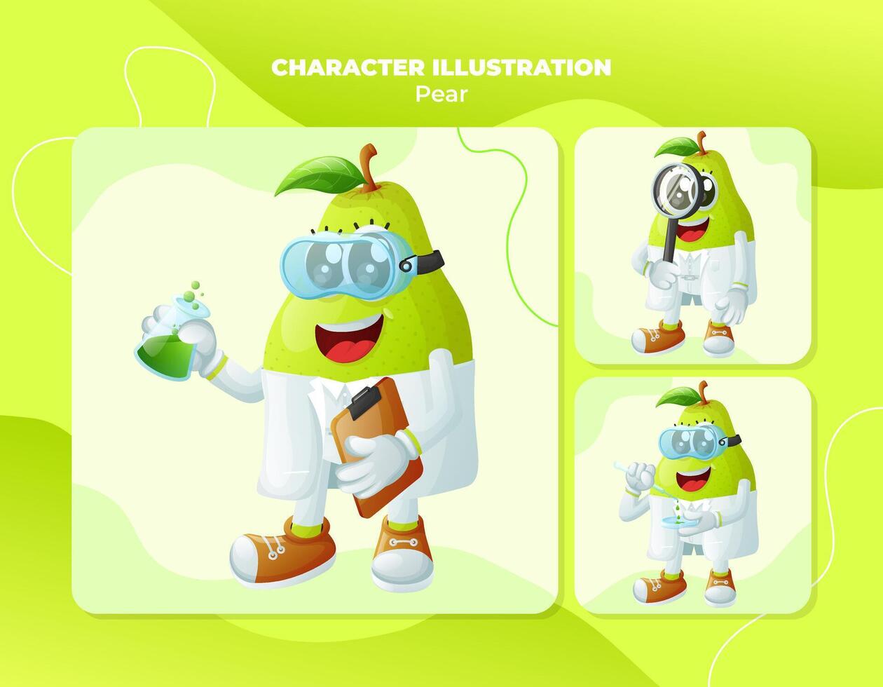 Cute pear characters as scientists vector