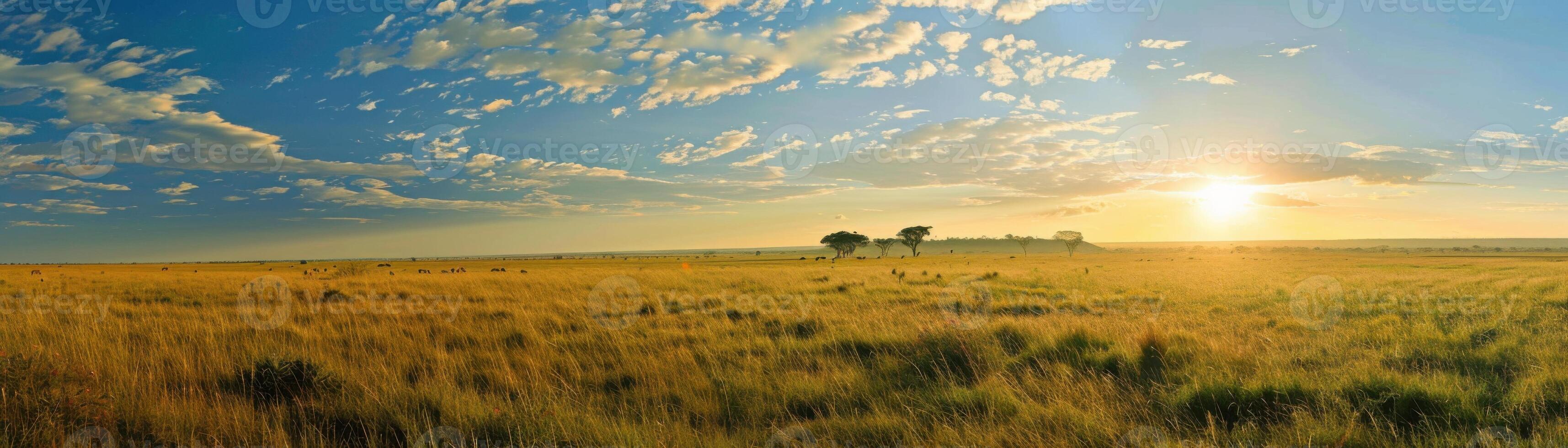 A field of tall grass with a few trees in the background photo