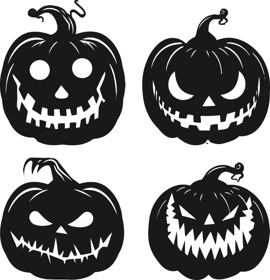 llustration background with set of hand-drawn pumpkin silhouettes in black and white. Happy Halloween. vector
