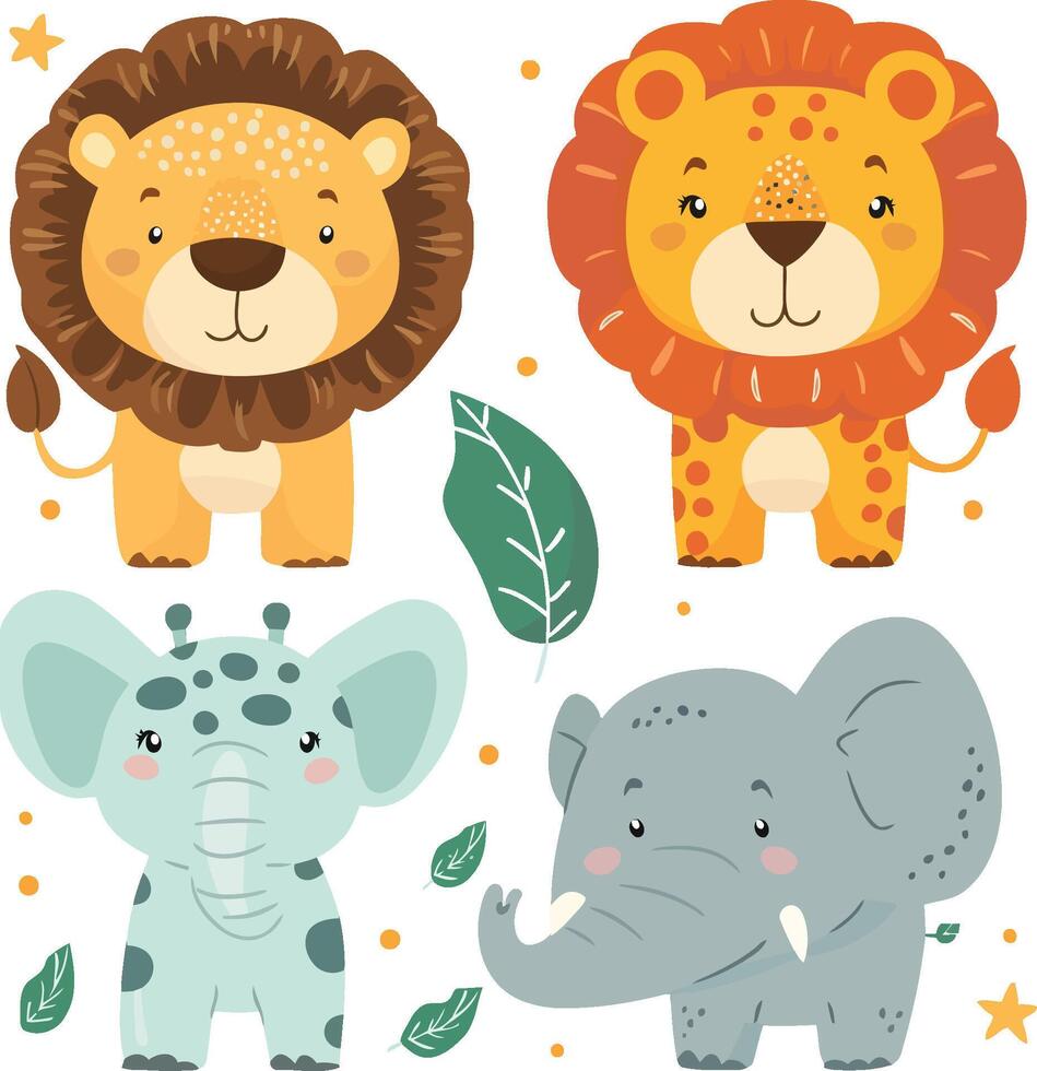 Cute wild animals cartoon collection vector