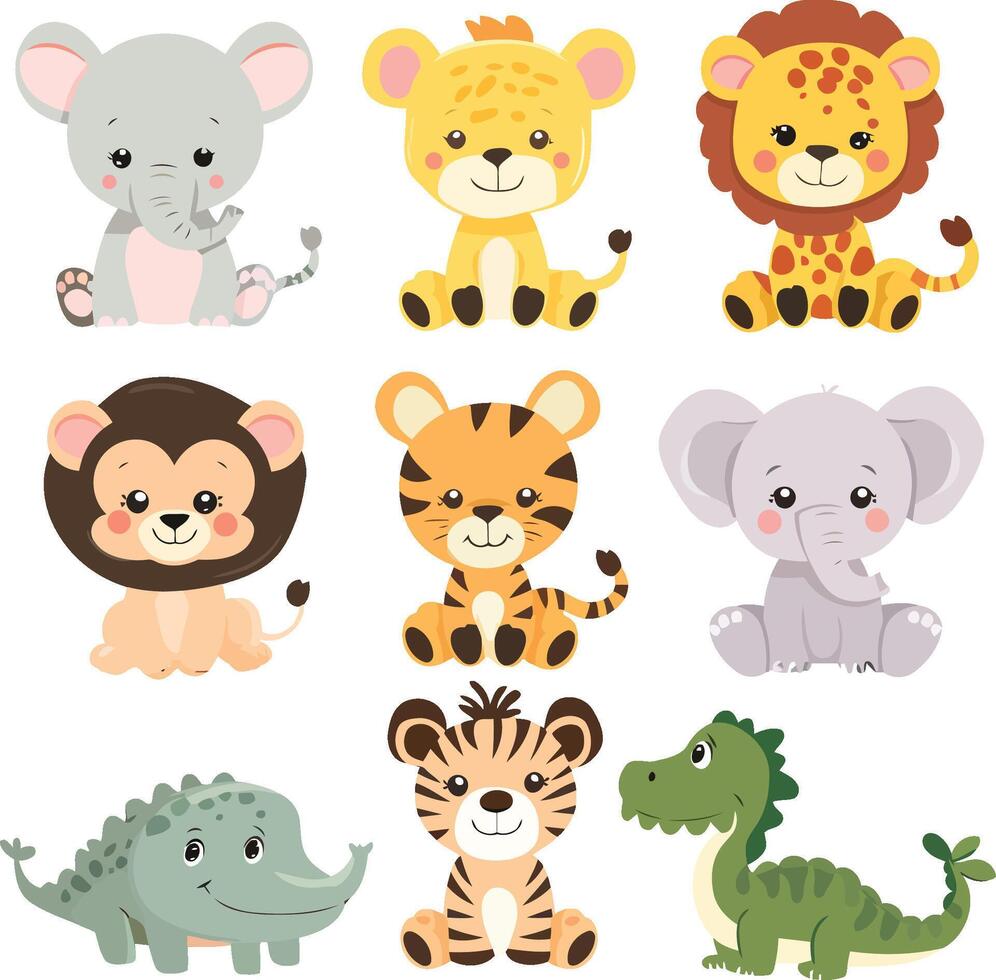 Wild animals cartoon collection set vector