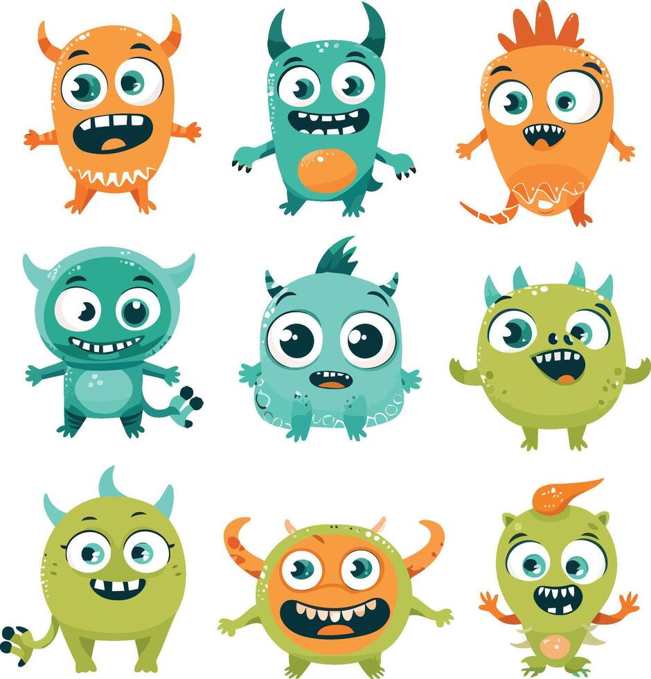 Set of Cute Cartoon Monsters vector