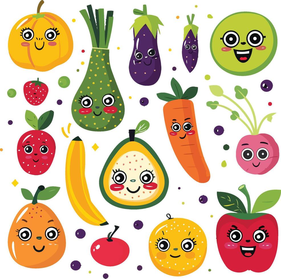 Cute bright colors of fruits collections. Set of fruits vector