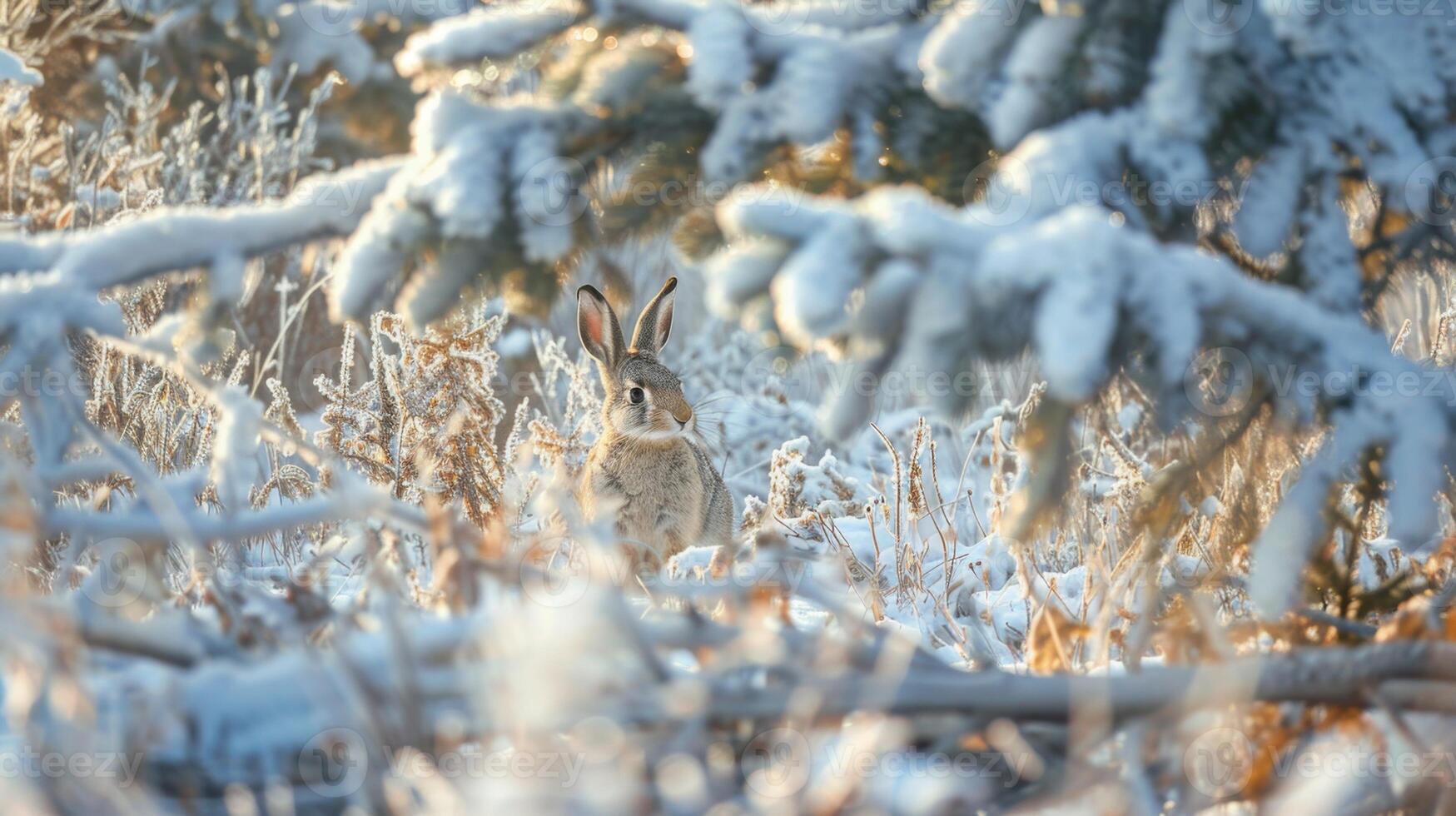 Rabbit in Snowy Winter Forest photo