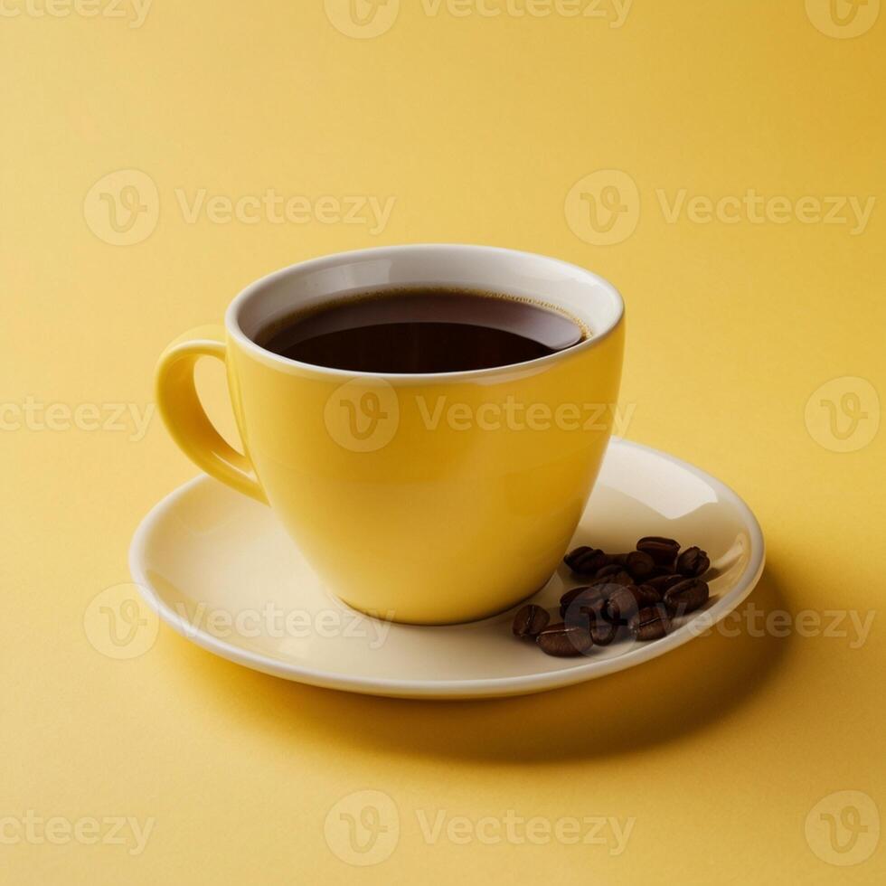 Yellow coffee cup on a yellow background. Created by AI photo
