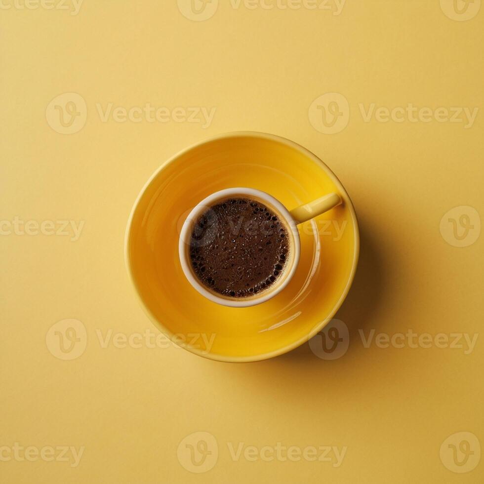 Yellow coffee cup on a yellow background. Created by AI photo
