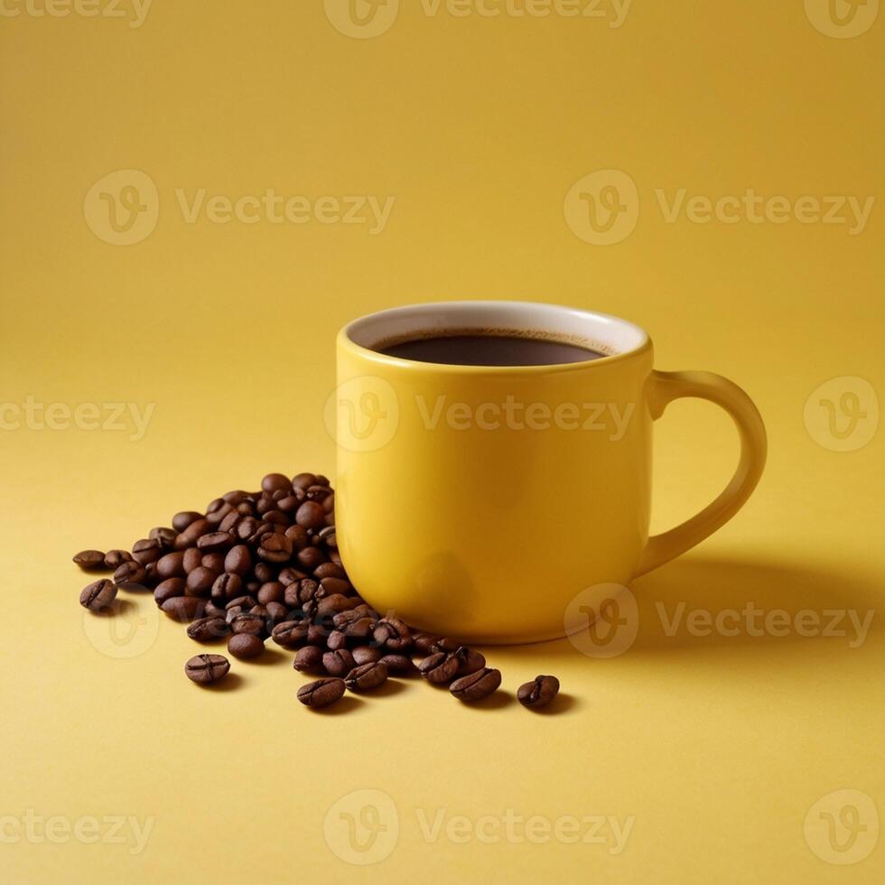 Yellow coffee cup on a yellow background. Created by AI photo
