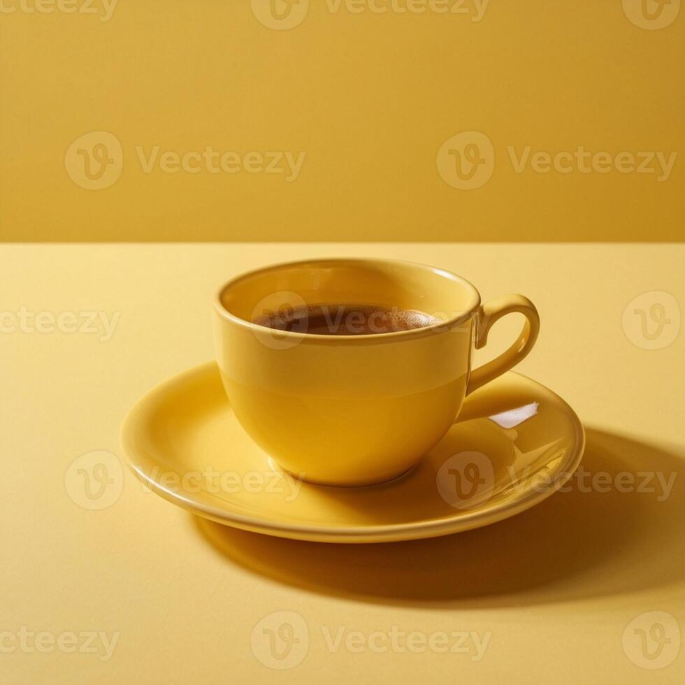 Yellow coffee cup on a yellow background. Created by AI photo